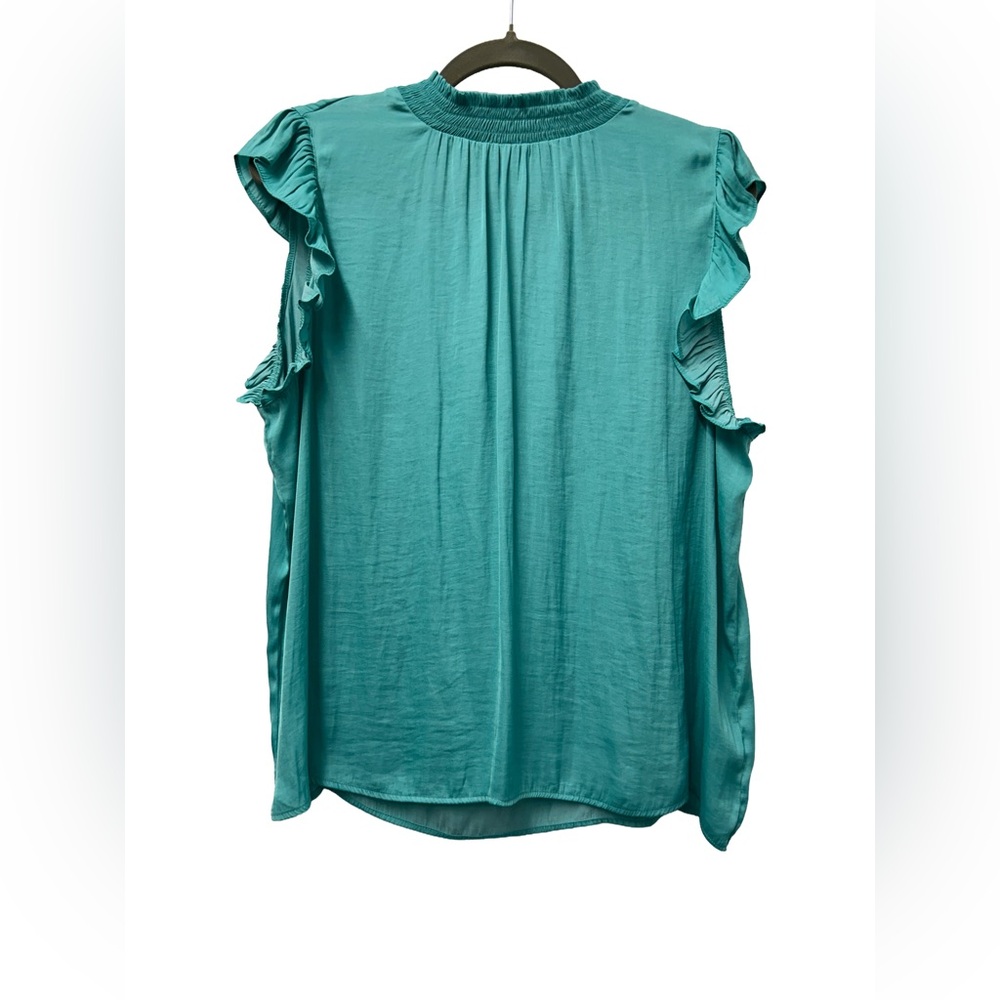 Sleeveless Ruffle Mock Neck Blouse - Teal